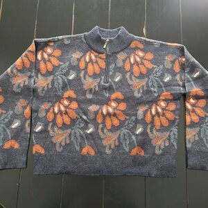 Mock neck 1/4 zip flowered sweater